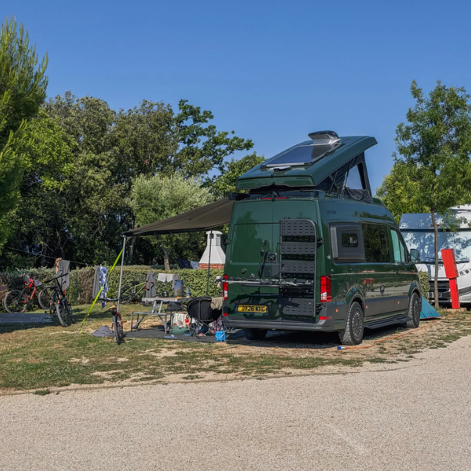Campervan pitched among the trees at Valamar Camping in Poreč