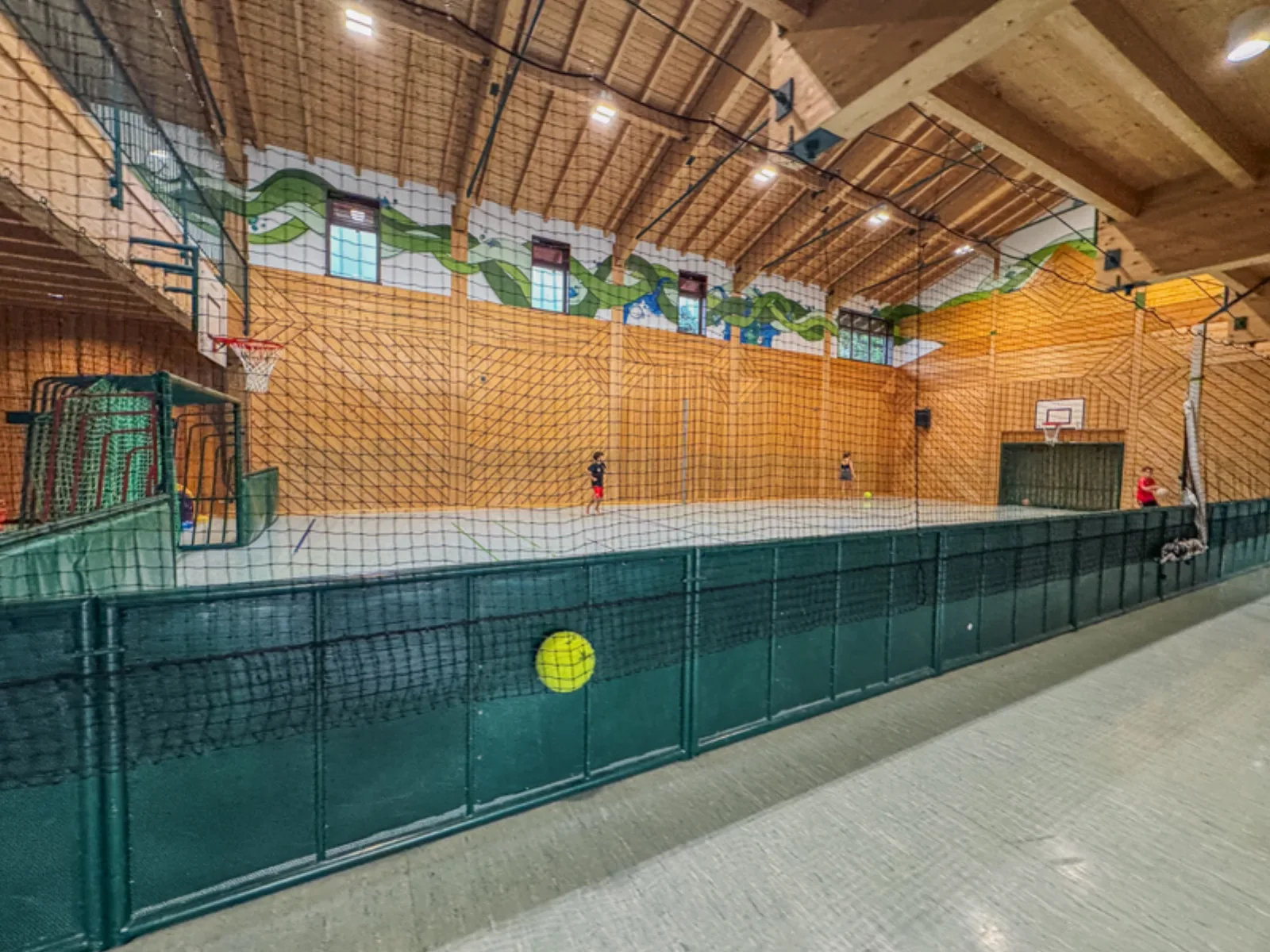 Indoor five-a-side football and basketball area at Camping Hopfensee