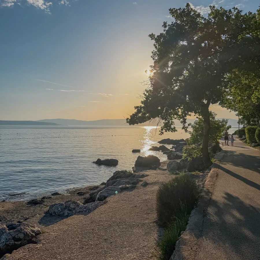 Golden evening light on the shoreline at Njivice, Krk Island