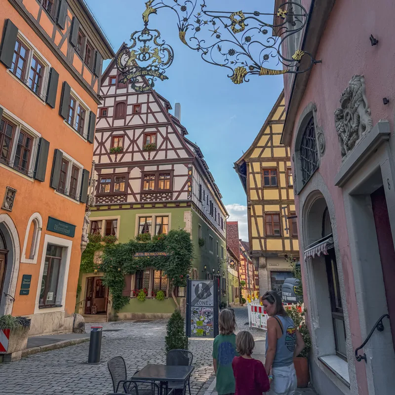 Colourful half-timbered buildings in Rothenburg ob der Tauber